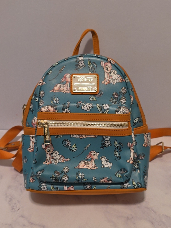 Loungefly Disney Teal and Tan Mini Backpack Bambi Forest Floral